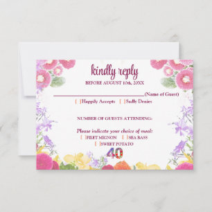 Elegant Floral 40th Birthday Party / 40 Years RSVP Card