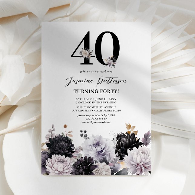 Elegant Floral 40th Birthday Party Invitation (Creator Uploaded)