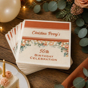 Elegant Floral 50th Birthday Paper Napkin