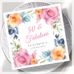 Elegant Floral 50th Birthday Party  Napkin<br><div class="desc">Make your 50th birthday party a fabulous event to remember with these beautiful watercolor floral napkins! Featuring a stunning spring floral border design and elegant pink calligraphy lettering, these napkins are perfect for adding a touch of sophistication to your celebration. The clean white background ensures that the colourful floral design...</div>