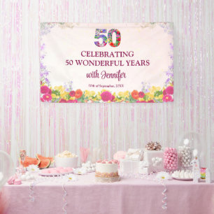 Elegant Floral 50th Birthday Party / Pastel 50 Banner