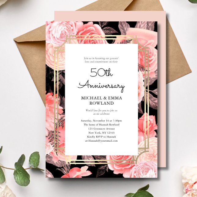 Elegant Floral 50th Wedding Anniversary Invitation (Creator Uploaded)