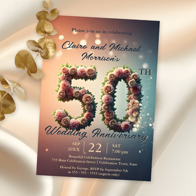 Elegant Floral 50th Wedding Anniversary  Invitation (Creator Uploaded)