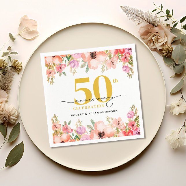 Elegant Floral 50th Wedding Anniversary Napkin (Creator Uploaded)