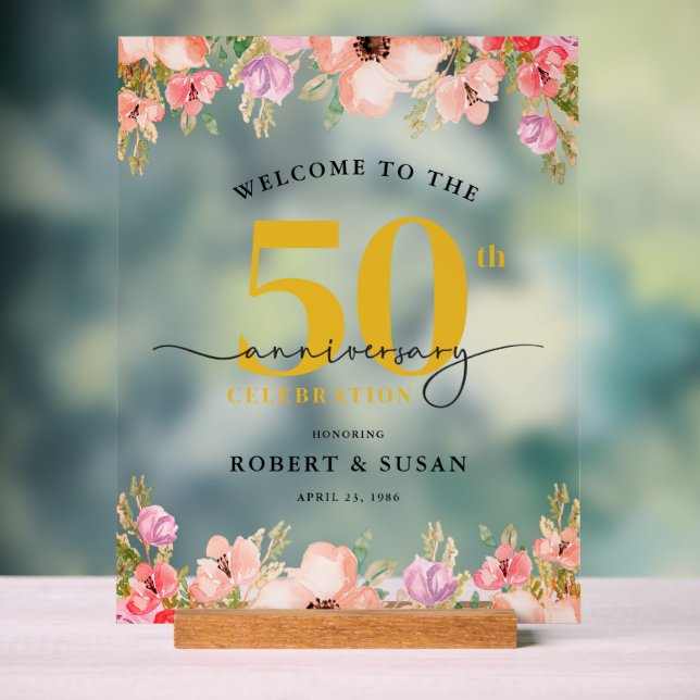 Elegant Floral 50th Wedding Anniversary Welcome (Neutre)