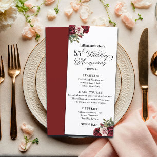 Elegant Floral 55th Wedding Anniversary Menu