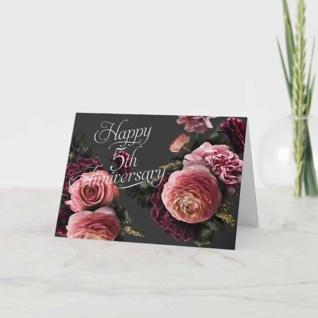 Elegant Floral-5th Wedding Anniversary Card (Front)