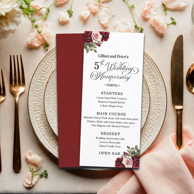 Elegant Floral 5th Wedding Anniversary Menu (Creator Uploaded)