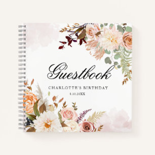 Elegant Floral 60th Birthday Party Guest Notebook