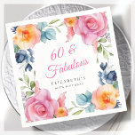 Elegant Floral 60th Birthday Party  Napkin<br><div class="desc">Make your 60th birthday party a fabulous event to remember with these beautiful watercolor floral napkins! Featuring a stunning spring floral border design and elegant pink calligraphy lettering, these napkins are perfect for adding a touch of sophistication to your celebration. The clean white background ensures that the colourful floral design...</div>