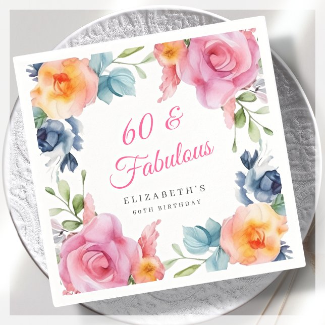 Elegant Floral 60th Birthday Party  Napkin (Creator Uploaded)
