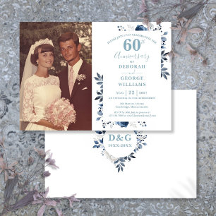 Elegant Floral 60th Wedding Anniversary Photo Invitation