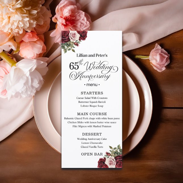 Elegant Floral 65th Wedding Anniversary Menu (Creator Uploaded)