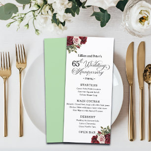 Elegant Floral 65th Wedding Anniversary Menu