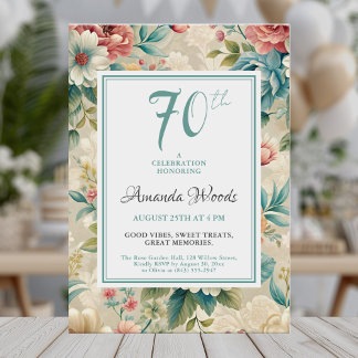 Elegant floral 70th birthday celebration invitation