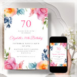 Elegant Floral 70th Birthday Invitation<br><div class="desc">Celebrate your milestone 70th birthday with our beautiful and elegant spring floral invitations! Featuring a stunning watercolor design of colourful flowers on a clean white background, these invitations are perfect for any springtime or summer celebration. The elegant calligraphy lettering adds a touch of sophistication and charm to your special occasion....</div>