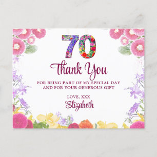 Elegant Floral 70th Birthday Party / 70 Thank You Postcard