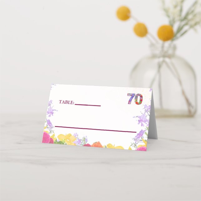 Elegant Floral 70th Birthday Party / 70 Years Place Card (Front)