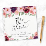 Elegant Floral 70th Birthday Party Guest Book<br><div class="desc">Elegant guest book for her 70th birthday party with "70 & Fabulous" in a chic calligraphy script and watercolor bouquets of burgundy red and blush pink florals with sage greenery.</div>