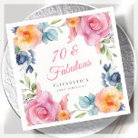 Elegant Floral 70th Birthday Party  Napkin<br><div class="desc">Make your 70th birthday party a fabulous event to remember with these beautiful watercolor floral napkins! Featuring a stunning spring floral border design and elegant pink calligraphy lettering, these napkins are perfect for adding a touch of sophistication to your celebration. The clean white background ensures that the colourful floral design...</div>
