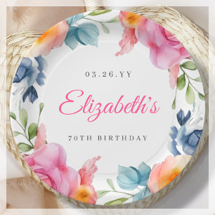Elegant Floral 70th Birthday Party Paper Plate