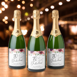 Elegant Floral 70th Birthday Party Sparkling Wine Label