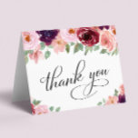 Elegant Floral 70th Birthday Party Thank You Card<br><div class="desc">Elegant 70th birthday party thank you card featuring "Thank You" in a chic script and watercolor bouquets of burgundy red and blush pink florals with sage greenery. Personalize your thank you message and signature on the inside,  or leave blank for a handwritten note.</div>