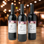 Elegant Floral 70th Birthday Party Wine Label<br><div class="desc">Elegant wine labels for her 70th birthday party featuring "70 & Fabulous" in a stylish script and watercolor bouquets of burgundy red,  blush pink and purple florals with light sage greenery.</div>