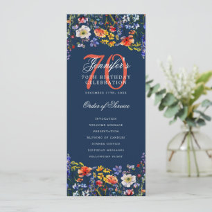 Elegant Floral 70th Birthday Program Navy 