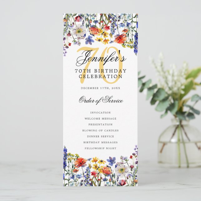 Elegant Floral 70th Birthday Program Thank You  (Standing Front)