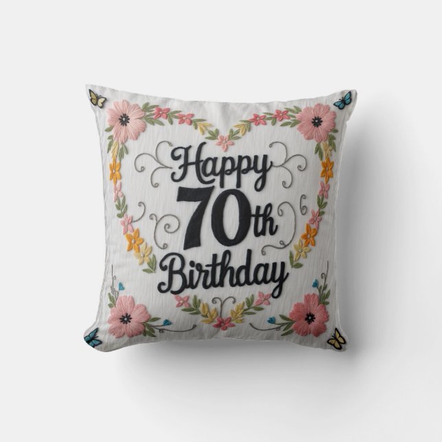 Elegant Floral 70th Birthday Throw Pillow: A Gift  Pillow (Front)