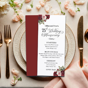 Elegant Floral 75th Wedding Anniversary Menu