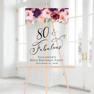 Elégant Floral 80e fête d'anniversaire Bienvenue C