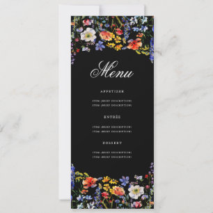 Elegant Floral 80th Birthday Menu Black Invitation