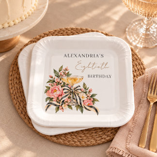 Elegant Floral 80th Birthday Paper Plate