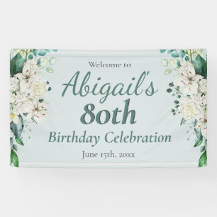 Elegant Floral 80th Birthday Party Any Age Banner