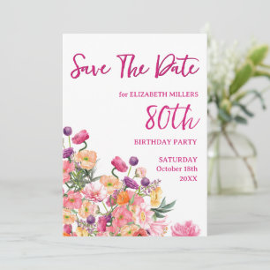Elegant Floral 80th Birthday Party Flat Card