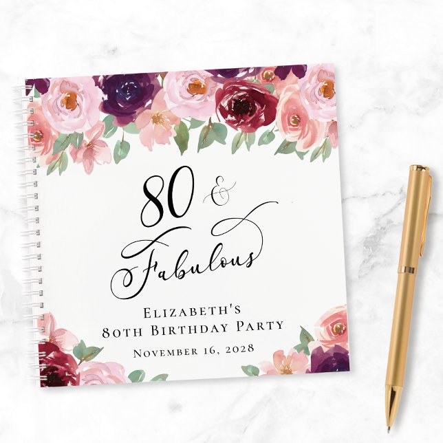 Elégant Floral 80th Birthday Party Livre d'invité (Créateur téléchargé)