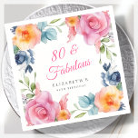 Elegant Floral 80th Birthday Party  Napkin<br><div class="desc">Make your 80th birthday party a fabulous event to remember with these beautiful watercolor floral napkins! Featuring a stunning spring floral border design and elegant pink calligraphy lettering, these napkins are perfect for adding a touch of sophistication to your celebration. The clean white background ensures that the colourful floral design...</div>