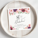 Elegant Floral 80th Birthday Party Napkin<br><div class="desc">Elegant napkins for her 80th birthday party that feature "80 & Fabulous" in a stylish script and watercolor bouquets of burgundy red,  blush pink and purple florals with light sage greenery.</div>