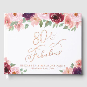Elegant Floral 80th Birthday Party Rose Gold Guest Book