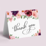 Elegant Floral 80th Birthday Party Thank You Card<br><div class="desc">Elegant 80th birthday party thank you card featuring "Thank You" in a chic script and watercolor bouquets of burgundy red and blush pink florals with sage greenery. Personalize your thank you message and signature on the inside,  or leave blank for a handwritten note.</div>