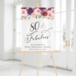 Elegant Floral 80th Birthday Party Welcome Frosted Acrylic Sign<br><div class="desc">Elegant frosted acrylic welcome sign and photo prop for your 80th birthday party featuring "80 & Fabulous" in a chic script and watercolors of burgundy red,  pink and purple florals with light sage greenery.</div>