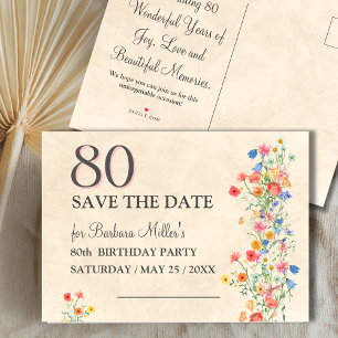 Elegant Floral 80th Birthday Save the Date Announcement Postcard