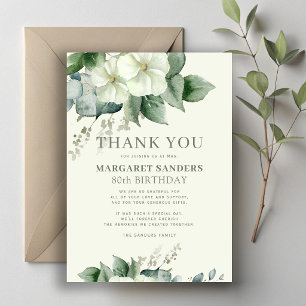 Elegant floral 80th birthday thank you card
