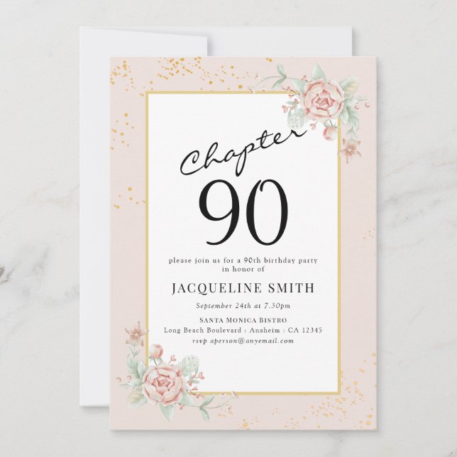 Elégant Floral 90e anniversaire Invitation (Devant)