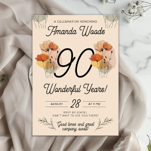 Elegant Floral 90th Birthday Invitation