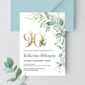 Elegant Floral 90th Birthday Invite for Her
