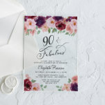 Elegant Floral 90th Birthday Party Acrylic Invitations<br><div class="desc">Elegant clear acrylic 90th birthday party invitation featuring "90 & Fabulous" in a stylish script and watercolor bouquets of burgundy red,  pink and purple florals.</div>