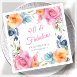 Elegant Floral 90th Birthday Party  Napkin<br><div class="desc">Make your 90th birthday party a fabulous event to remember with these beautiful watercolor floral napkins! Featuring a stunning spring floral border design and elegant pink calligraphy lettering, these napkins are perfect for adding a touch of sophistication to your celebration. The clean white background ensures that the colourful floral design...</div>